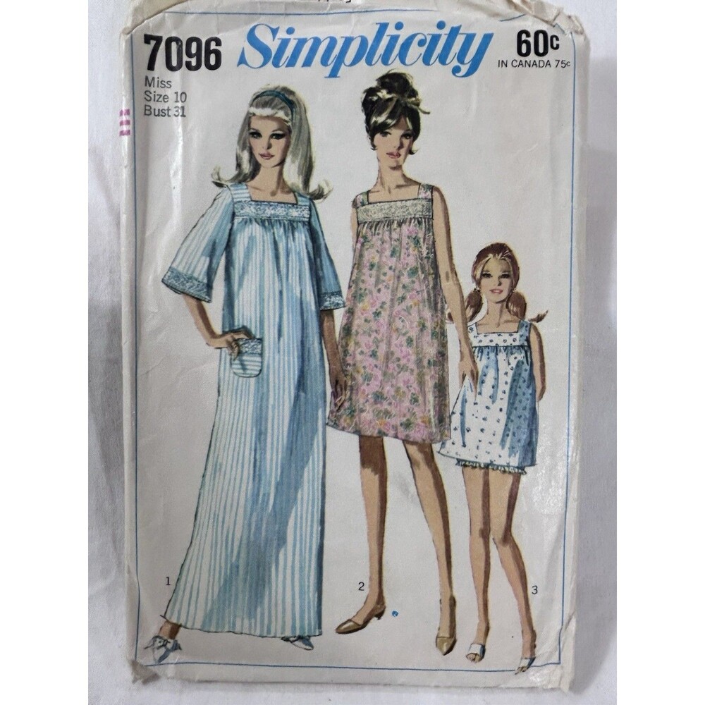 Vintage Nightgown Sewing Pattern 3 Lengths Panties Simplicity 7096 size 10 Cut